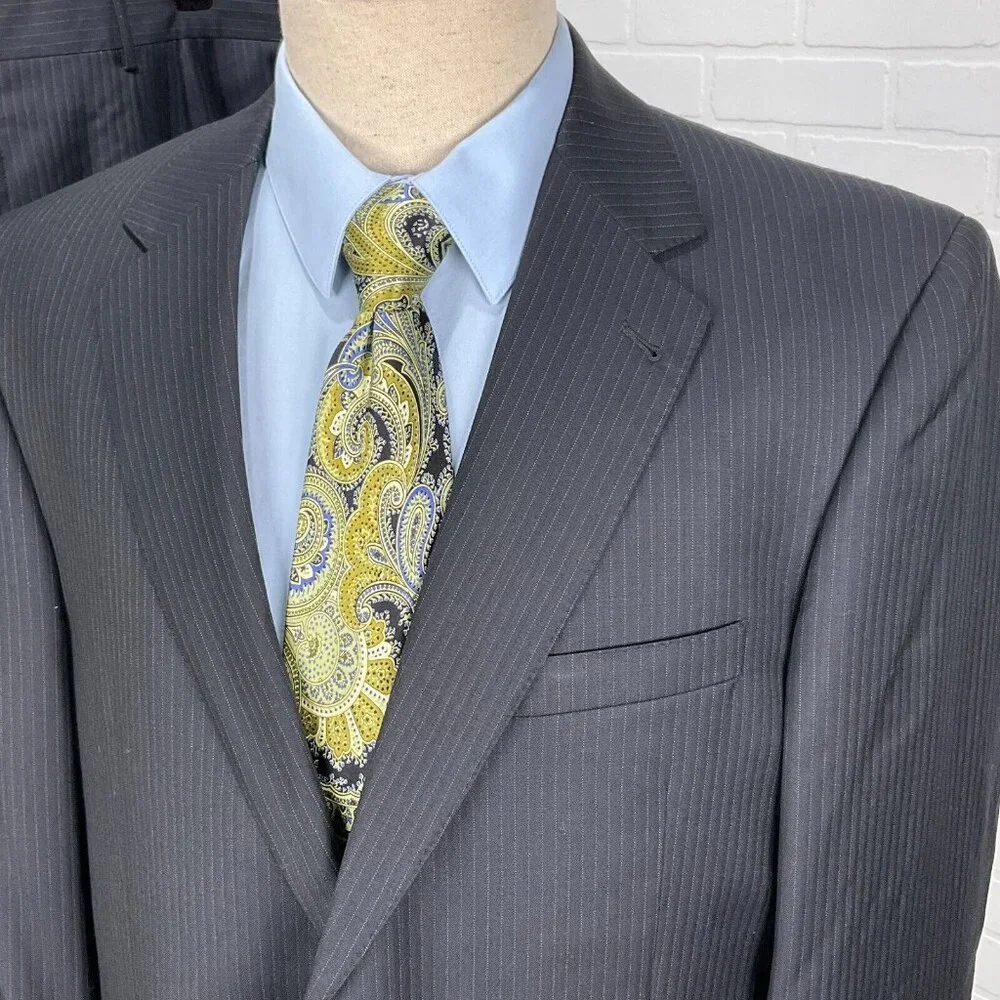 Jos A Bank Suit Men 43L 34Wx30L Black White Gordon‎ Signature Gold Wool Classic